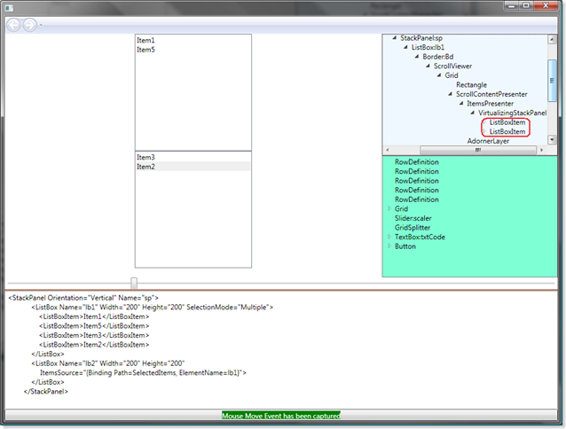 Problem Binding ListBoxItems from one Listbox to another